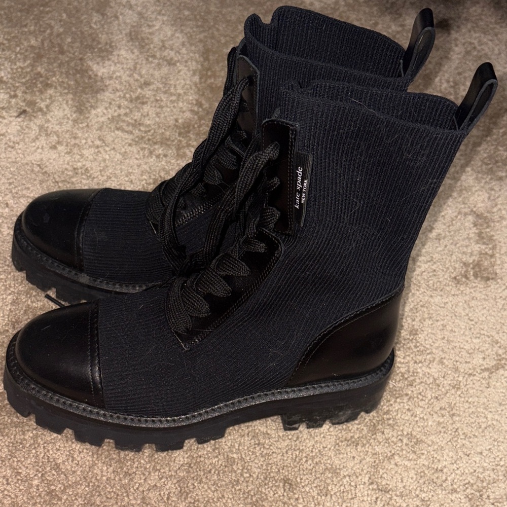 Kate Spade Black Knit Combat Boots - Picture 3 of 5